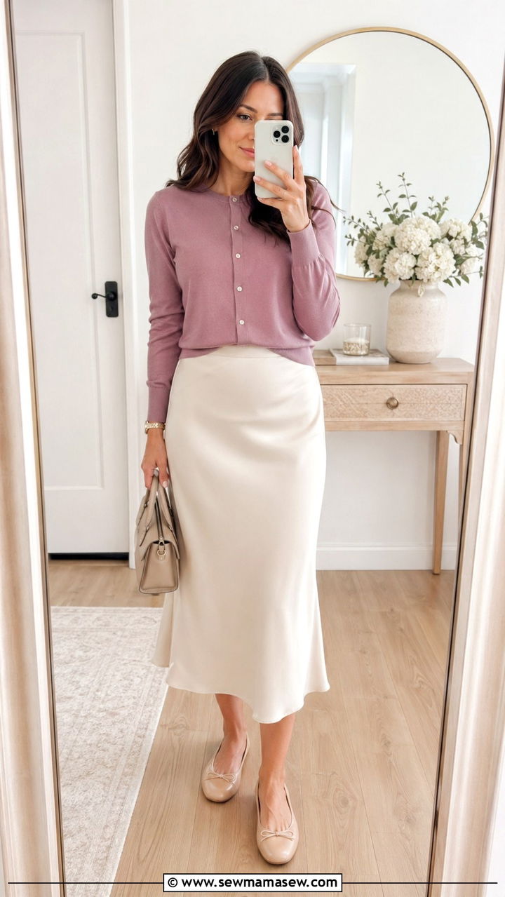 Mauve cardigan and midi skirt - 40 All mauve outfit ideas
