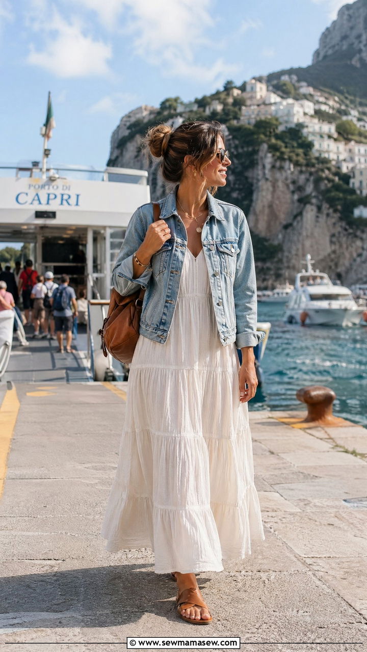 Maxi Dress And Denim Jacket Italy Spring Outfit - 35 Spring Italy outfit ideas