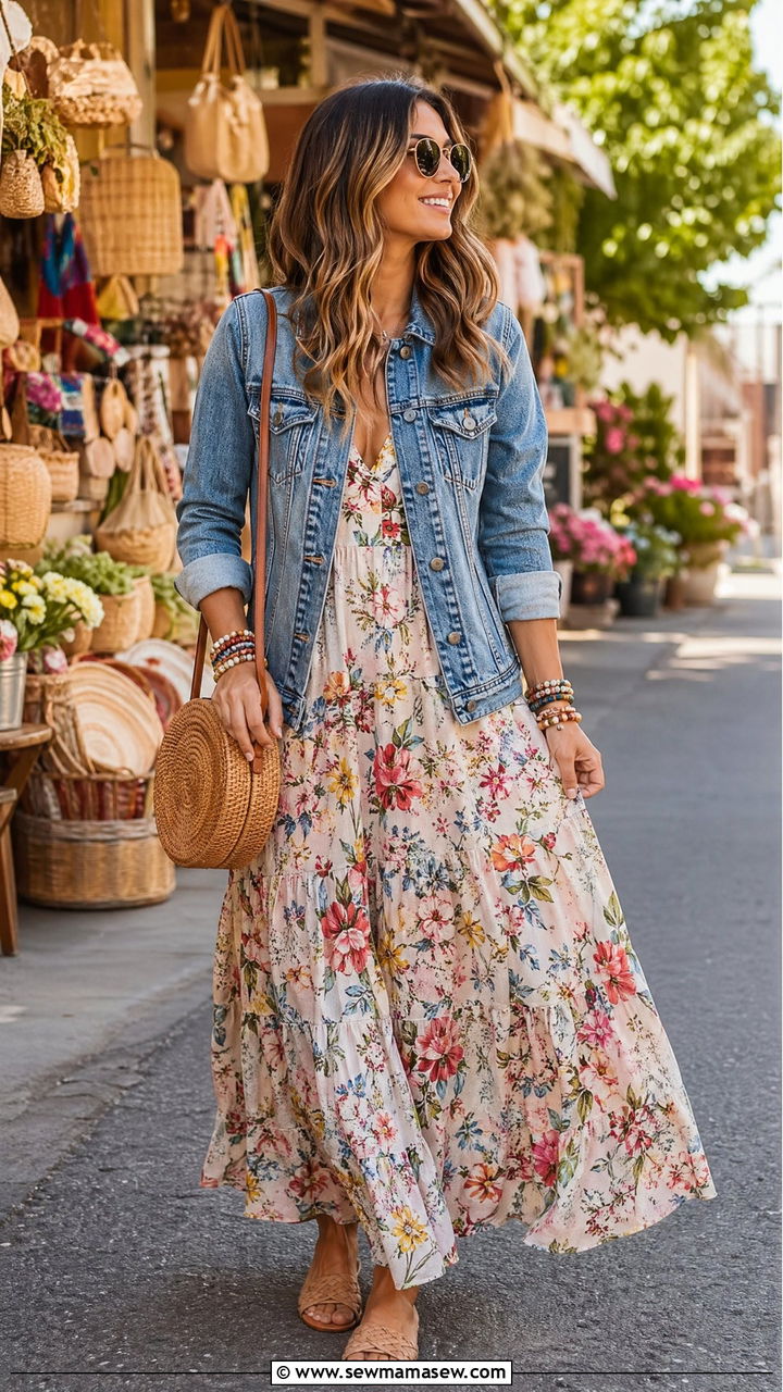 Maxi Dress With Denim Jacket Outfit - 35 Spring outfits for women