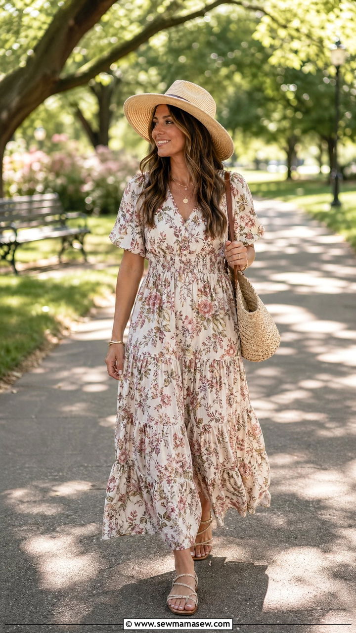 Maxi Dress With Flat Sandals Summer Mom Outfit - 35 Summer mom outfit ideas