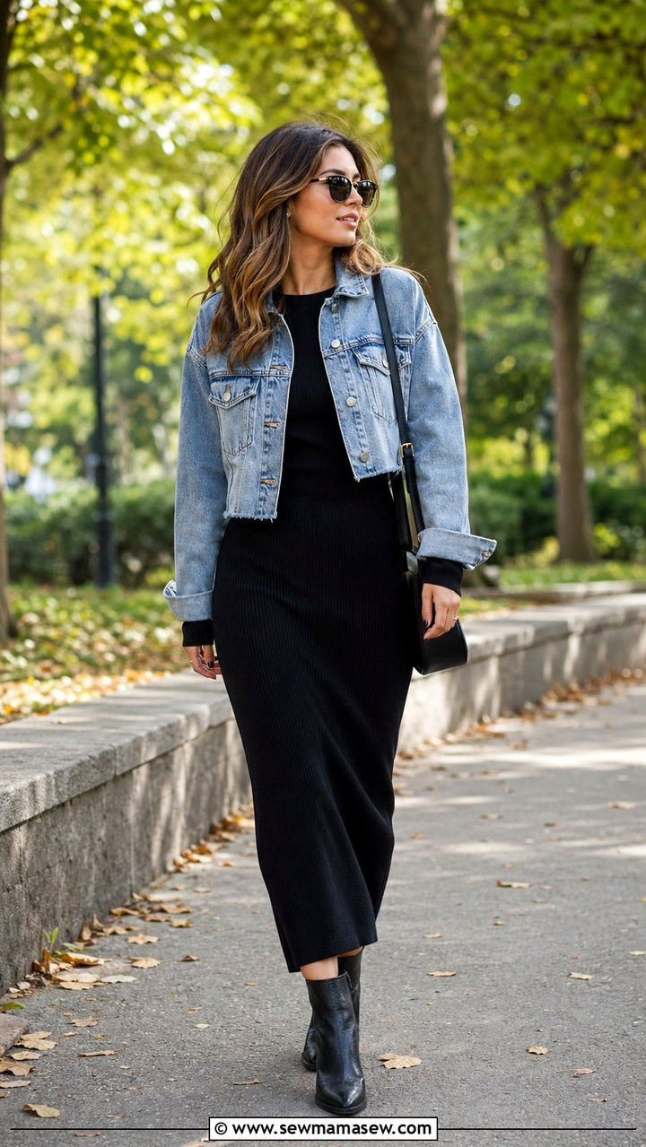 Maxi Dress With a Cropped Jacket and Ankle Boots - 30 50 degree weather outfits