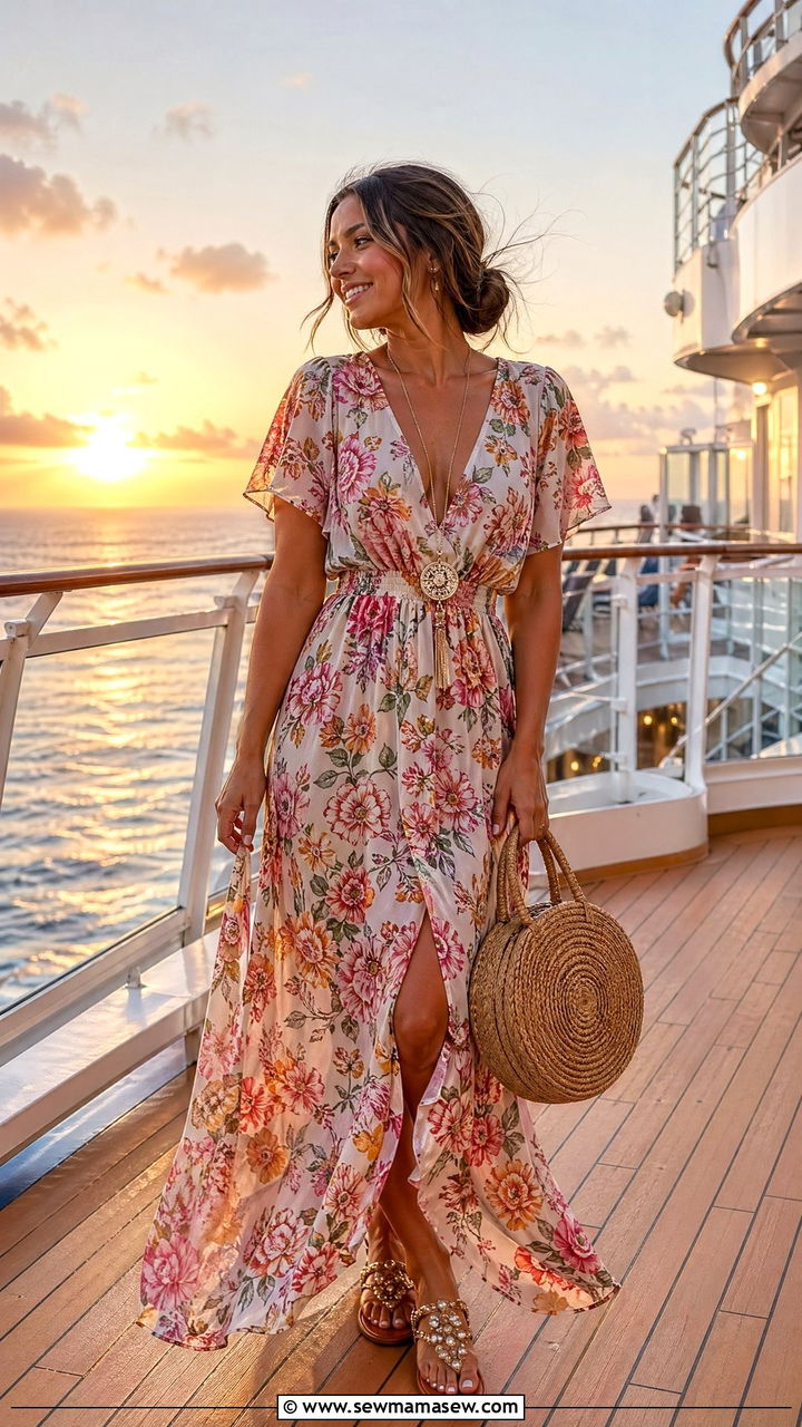 Maxi Dress with Flat Sandals Cruise Outfit - 35 cute cruise outfits