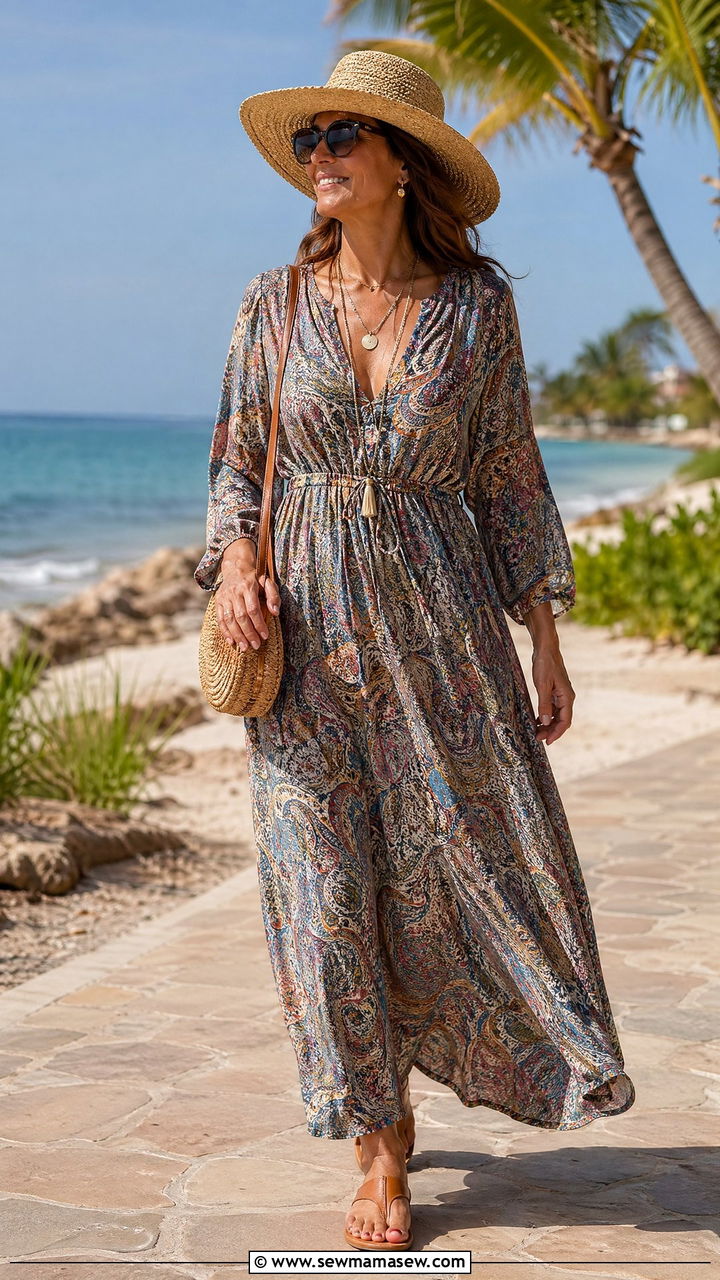 Maxi Dress with Flat Sandals Vacation Outfit - 35 Travel outfits for women over 40