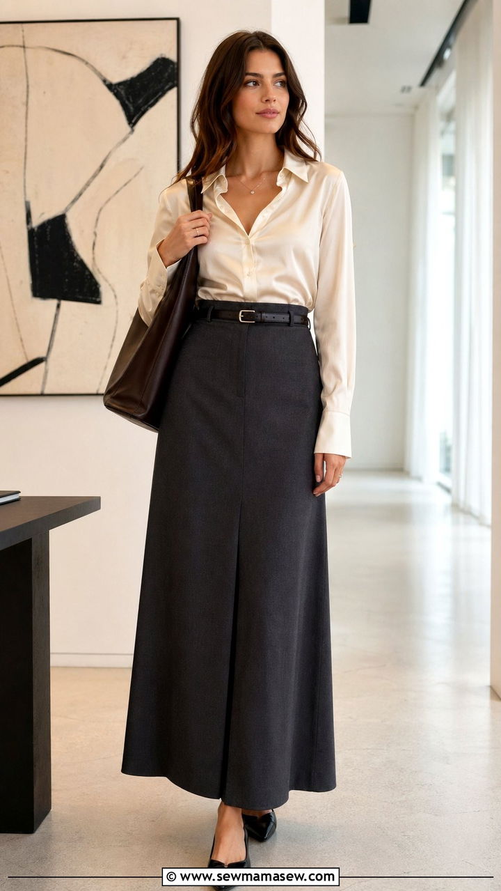 Maxi Skirt With Fitted Blouse - 35 Professional outfits for women