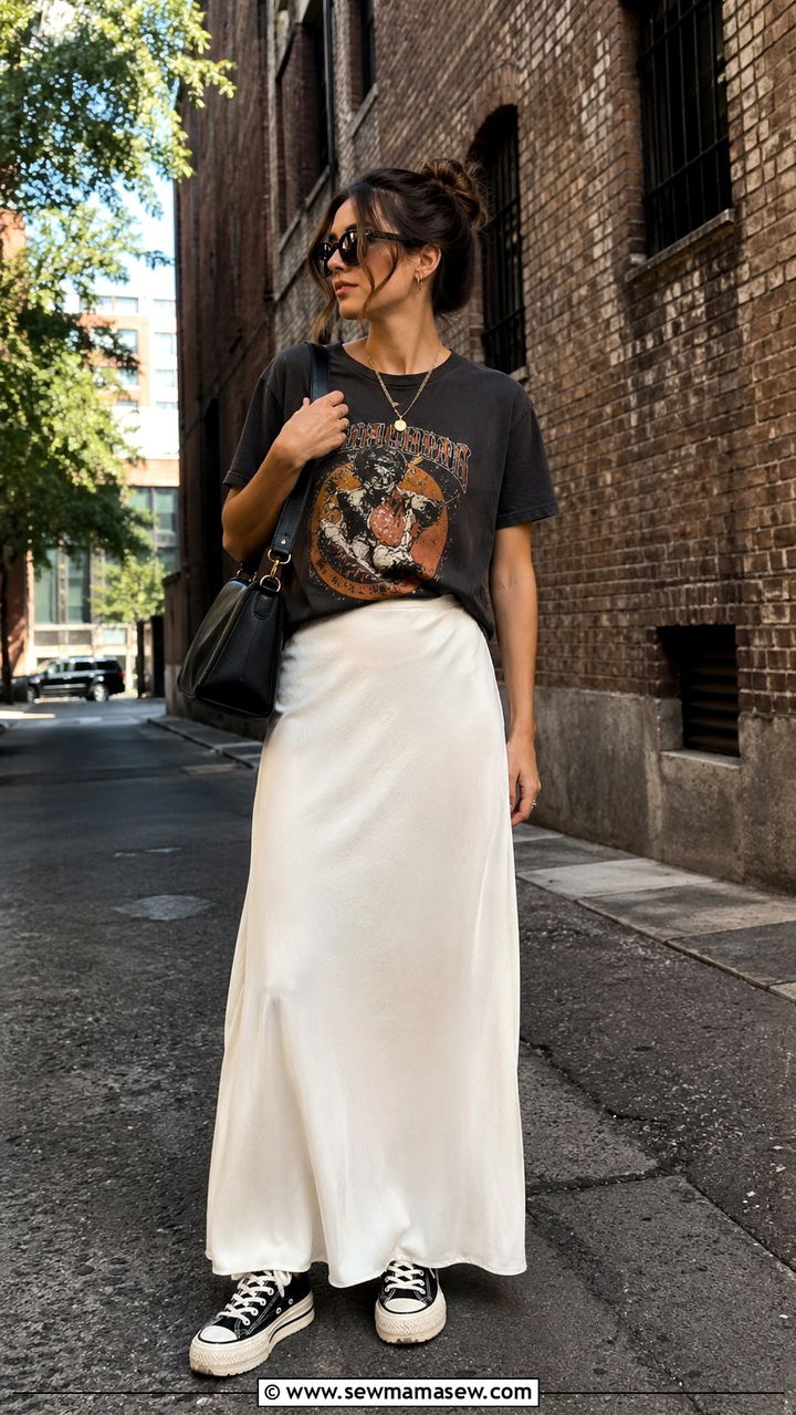 Maxi Skirt With Kitten Heels And Blouse - 30 spring maxi skirt outfit ideas