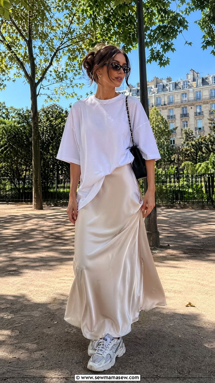 Maxi Skirt With Oversized Tee And Chunky Sneakers - 35 streetwear outfits