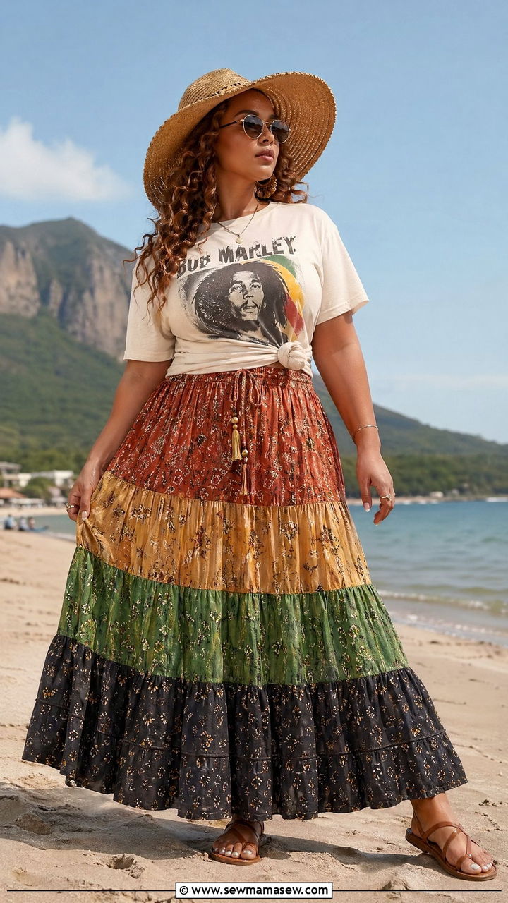 Maxi Skirt and Graphic Tee Boho Curvy Outfit - 35 Concert outfits for curvy women