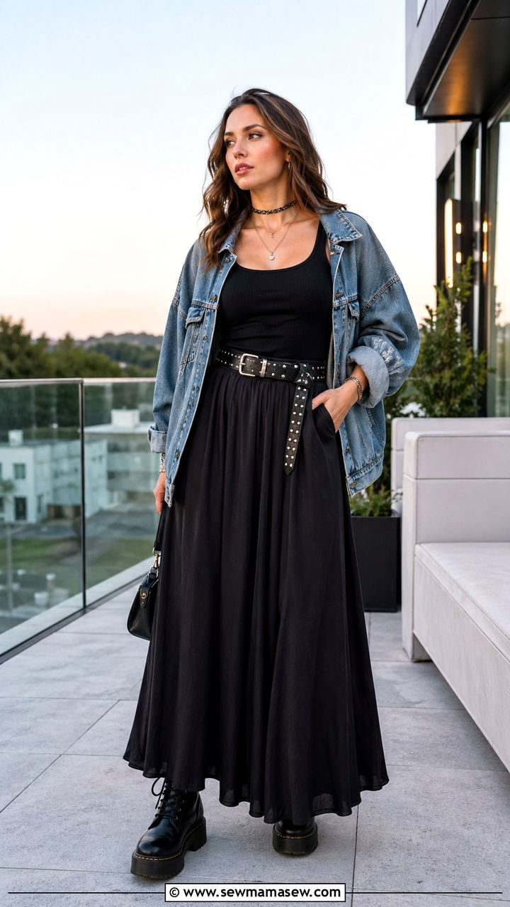 Maxi Skirt and Studded Belt Spring Outfit - 30 spring grunge outfits