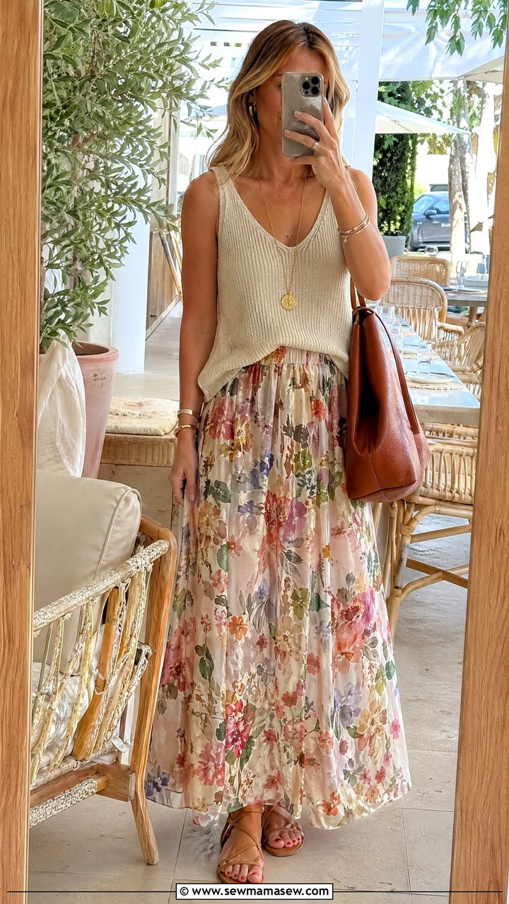 Maxi Skirt with Lightweight Sweater Tank - 35 spring mother's day outfit ideas