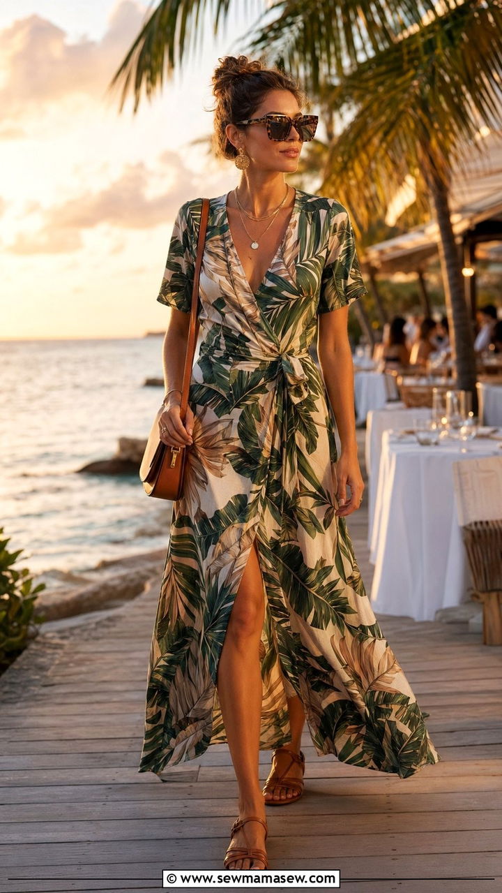 Maxi Wrap Dress With Flat Sandals - 30 Wrap dress outfit ideas for summer