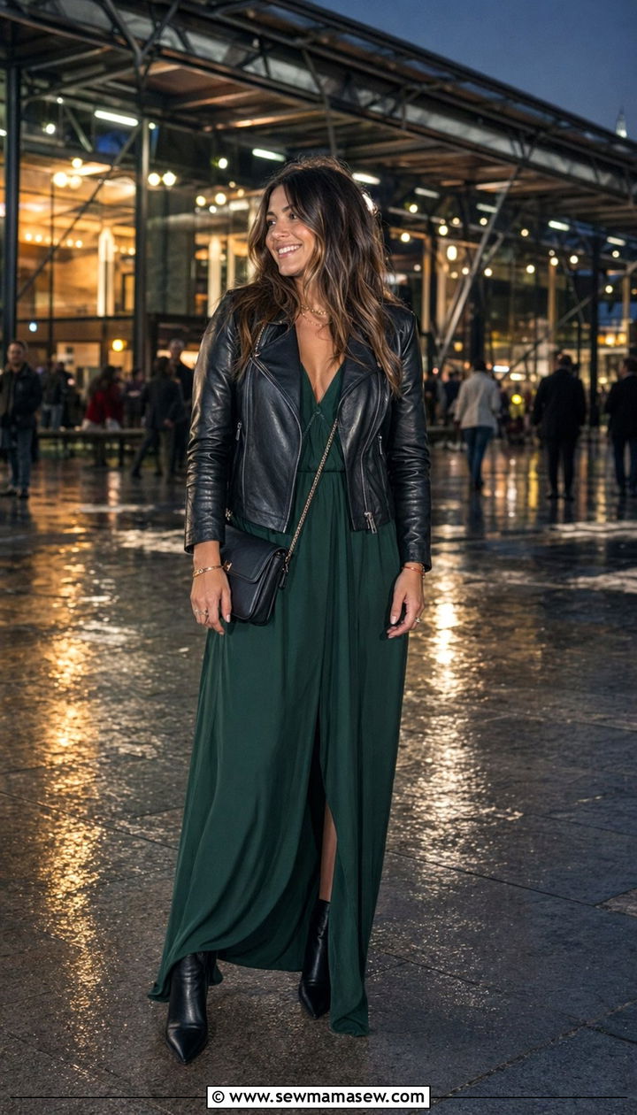 Maxi dress and leather jacket concert outfit - 30 What to wear to a spring concert