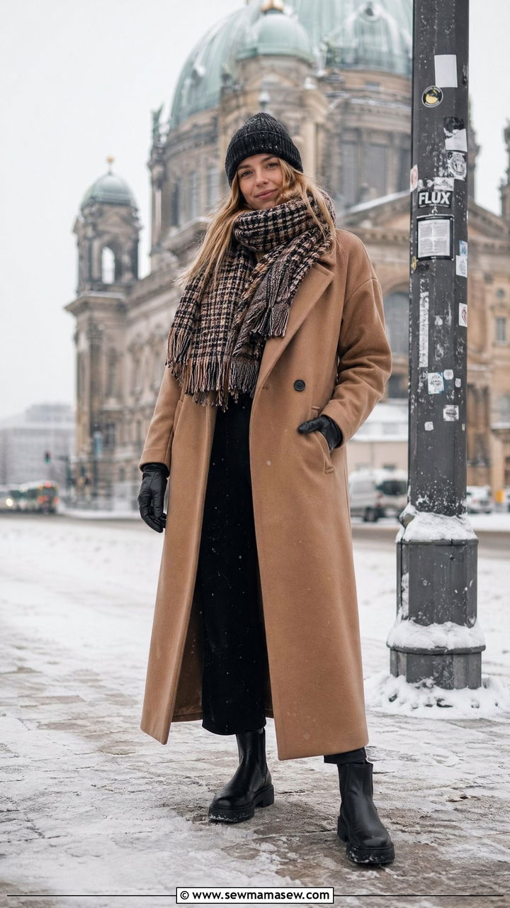 Maxi wool coat with a chunky scarf and Chelsea boots - 40 What to wear in Berlin