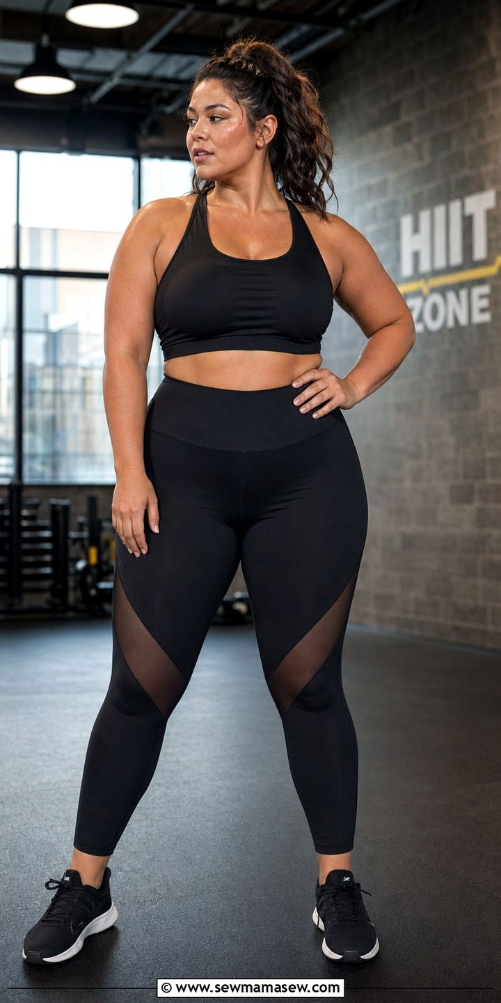 Mesh Panel Leggings With Longline Sports Bra - 35 Plus size workout outfit ideas