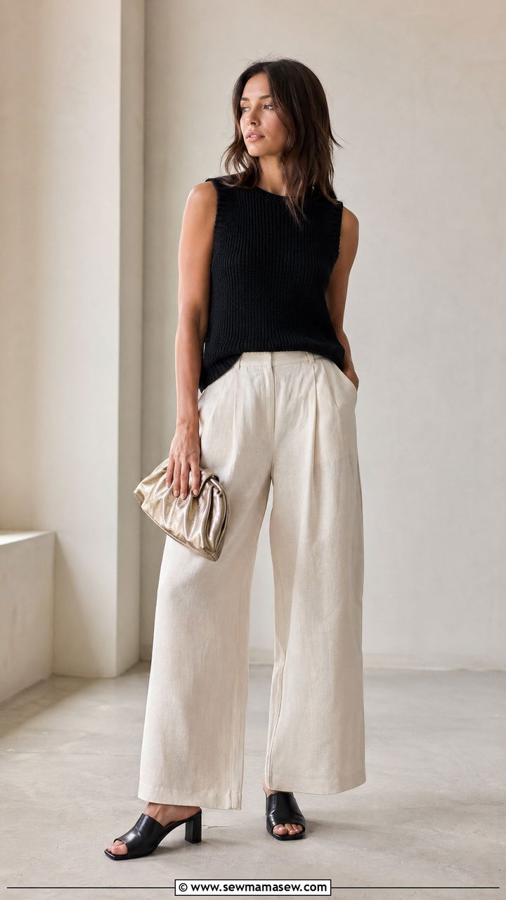 Metallic Clutch Bag With Wide Leg Trousers - 35 Clutch bag outfit ideas