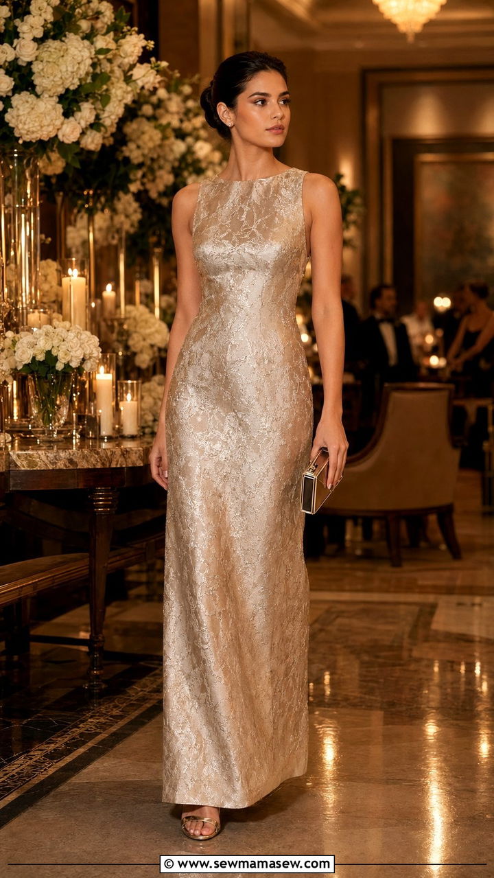 Metallic Jacquard Gown - 30 Black tie wedding guest outfit ideas