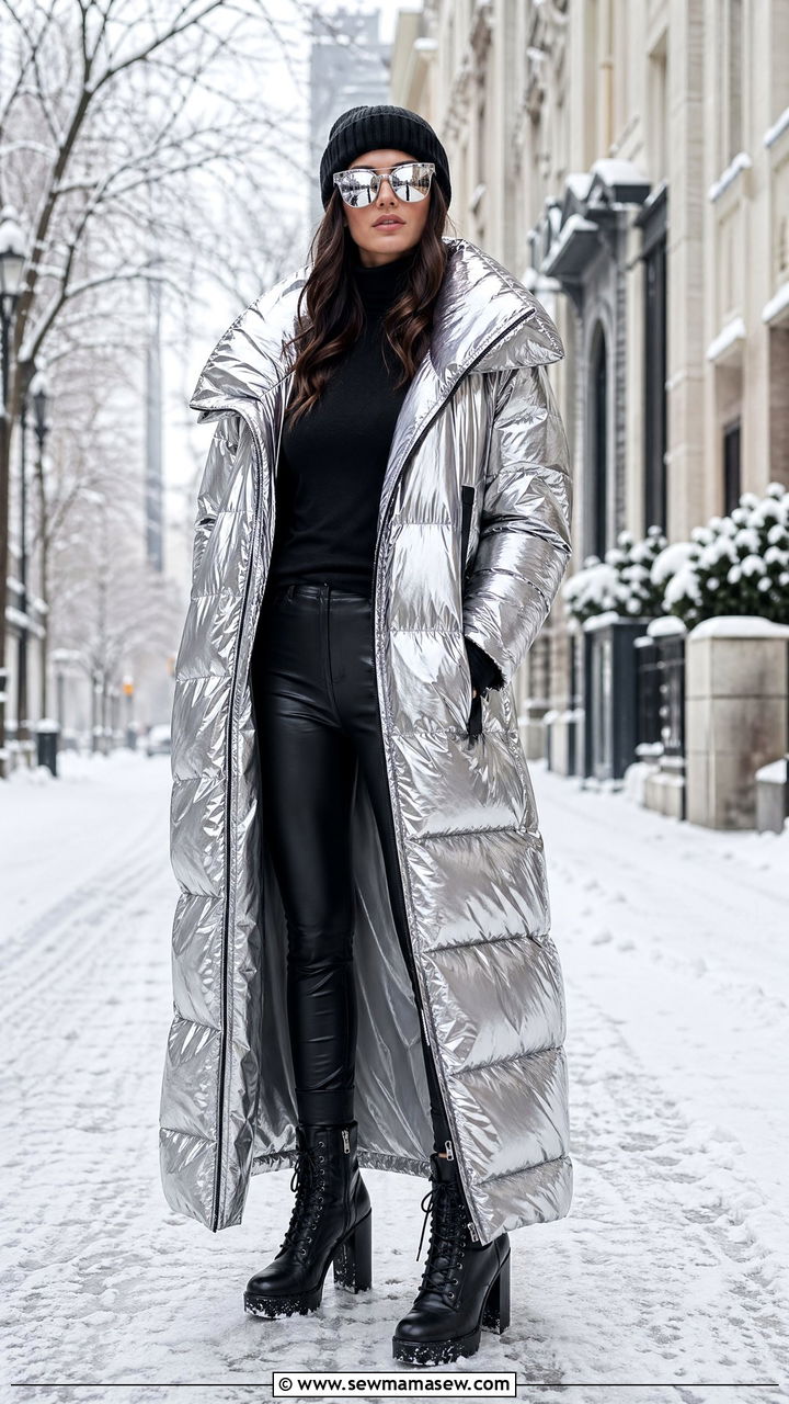 Metallic Silver Puffer Coat Outfit - 35 celestial outfits for women
