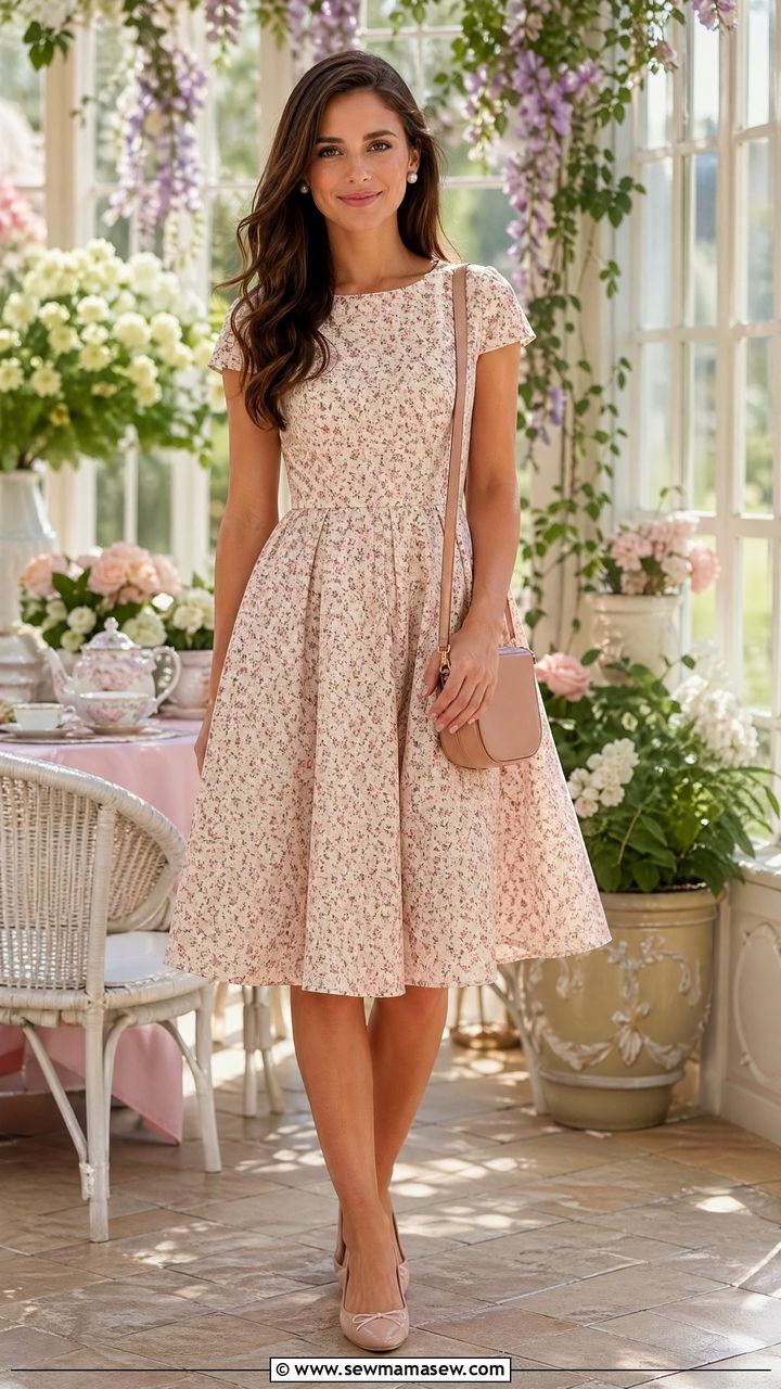 Micro Floral Print Tea Dress - 35 Spring floral print outfits
