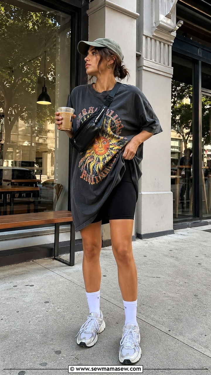 Midi Dress With Biker Shorts And Sneakers - 30 spring midi dress outfit ideas