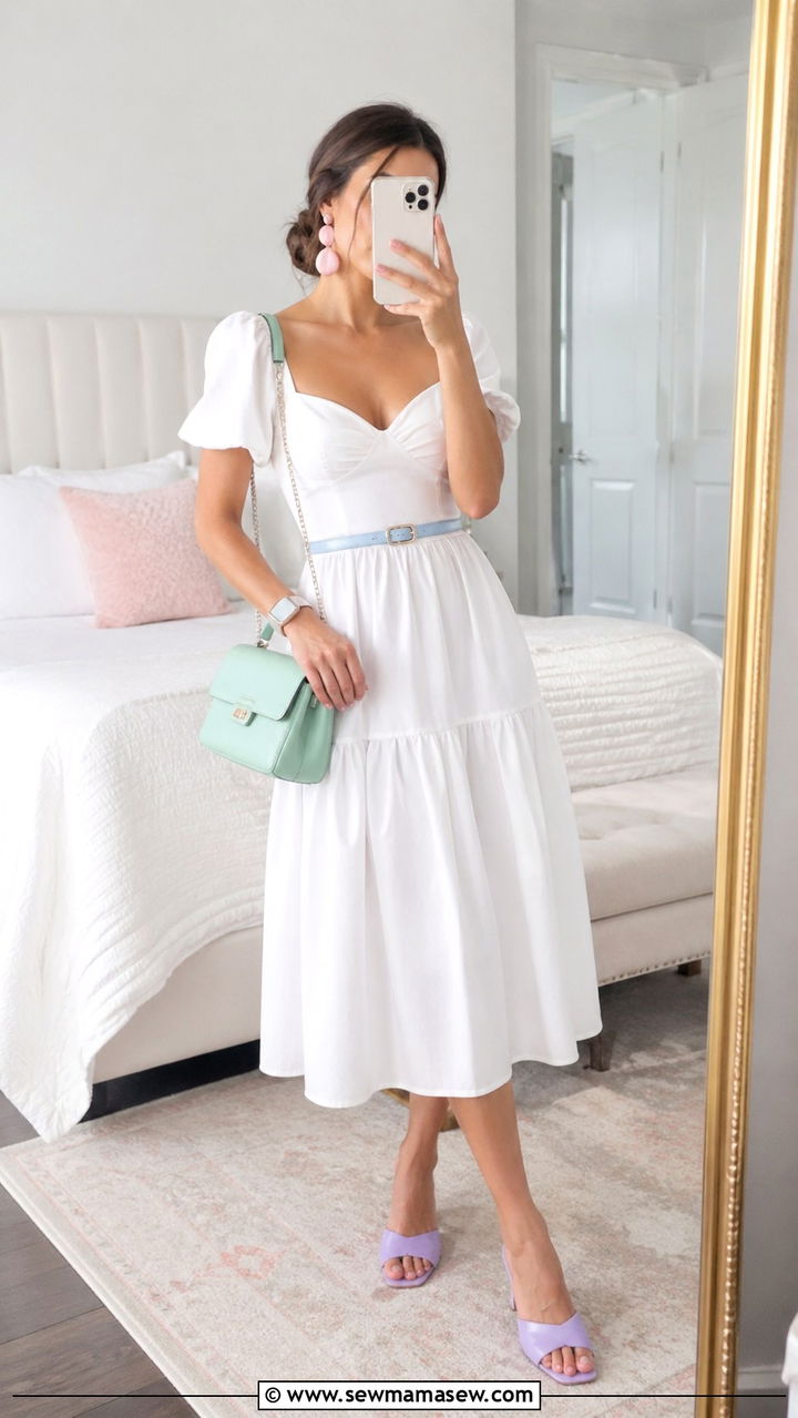 Midi Dress With Head To Toe Pastel Accessories - 30 spring midi dress outfit ideas