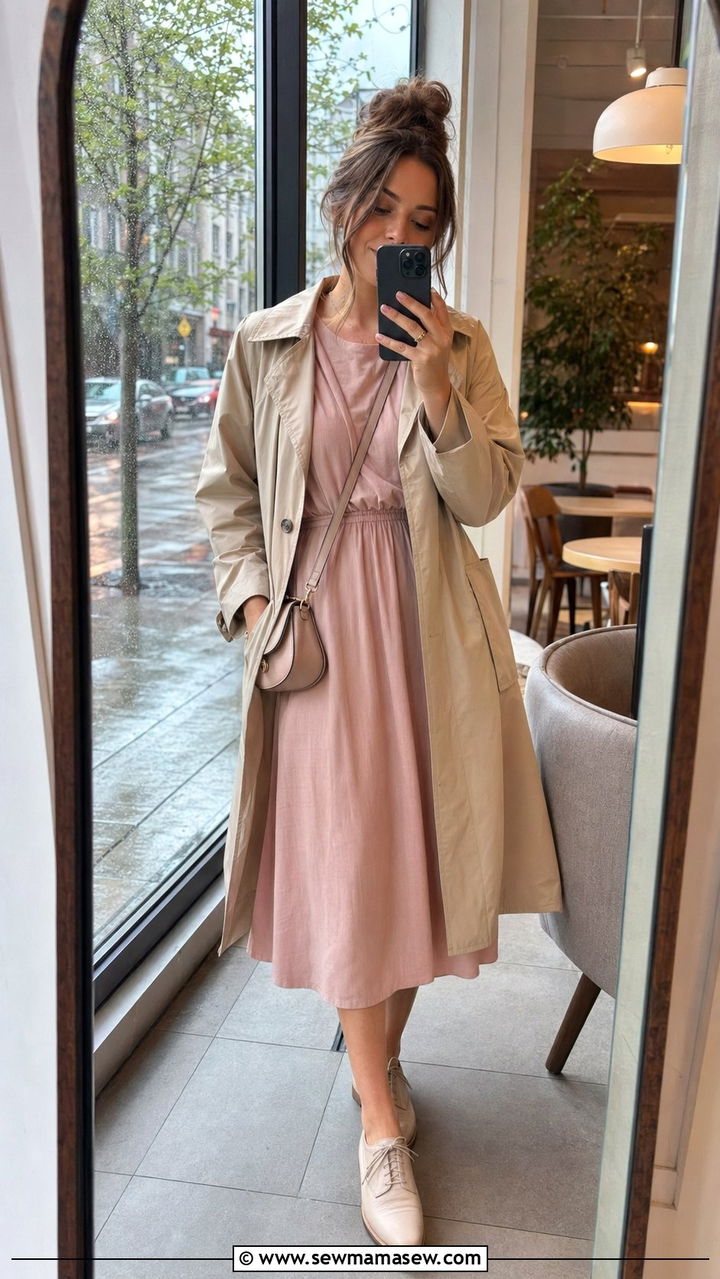Midi Dress With Light Trench Rain Outfit - 35 Rainy spring outfits
