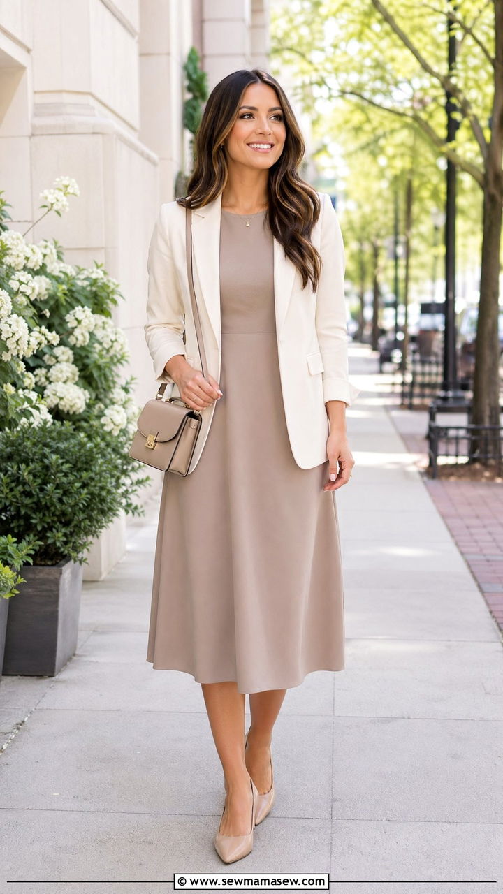 Midi Dress With Lightweight Blazer For Spring Interview - 35 Spring job interview outfits