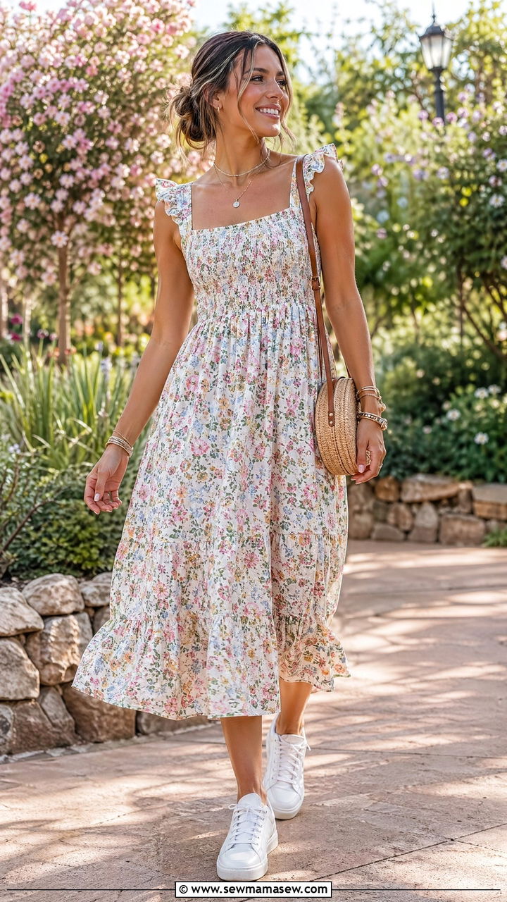 Midi Dress With Sneakers And Straw Crossbody - 35 Universal Studios outfit ideas