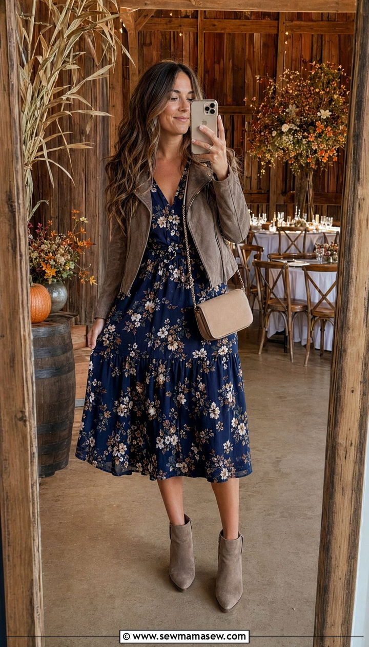 Midi Dress With Suede Ankle Boots For Rustic Wedding - 35 Rustic wedding guest outfits