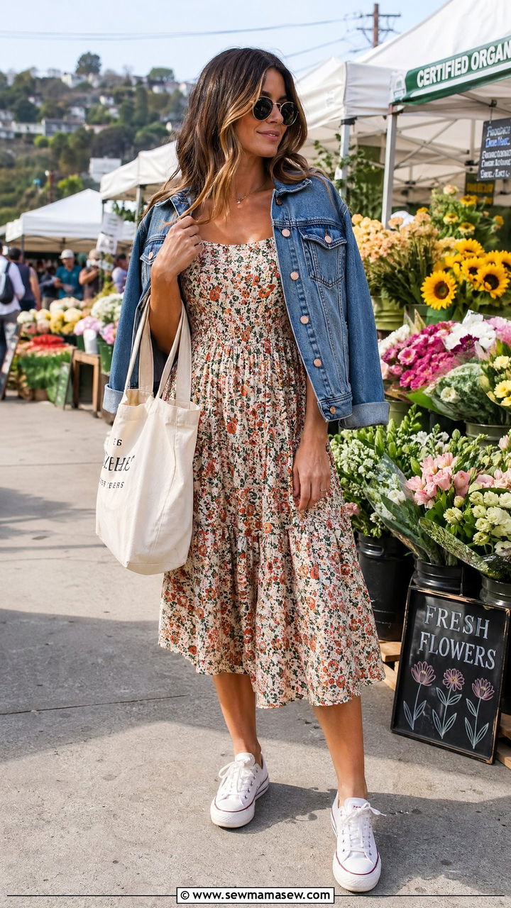 Midi Dress With White Sneakers - 35 casual outfits ideas