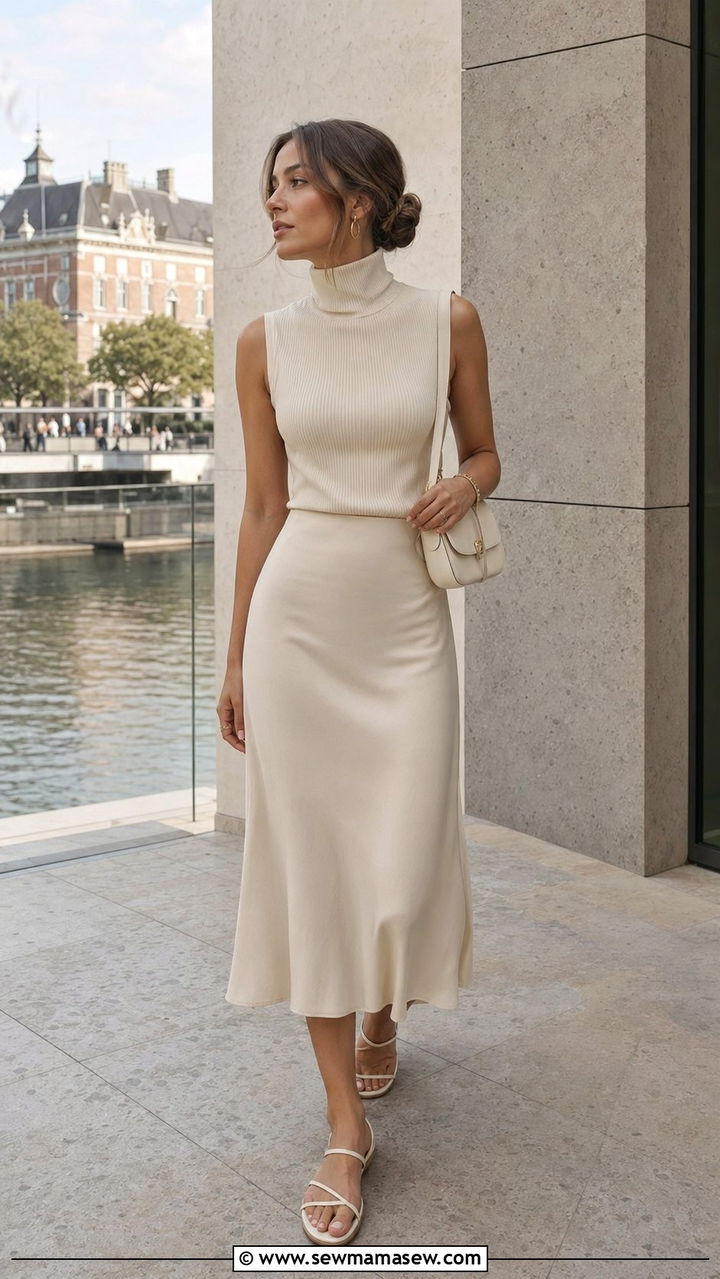 Midi Dress and Fitted High Neck Top Amsterdam - 30 Amsterdam outfit ideas