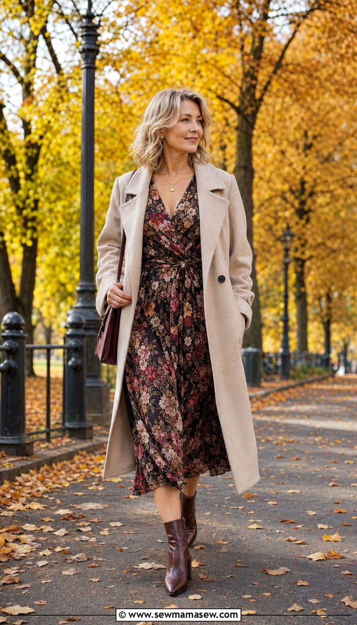 Midi Dress with Ankle Boots Outfit for Women Over 40 - 30 Aesthetic outfit ideas for women over 40