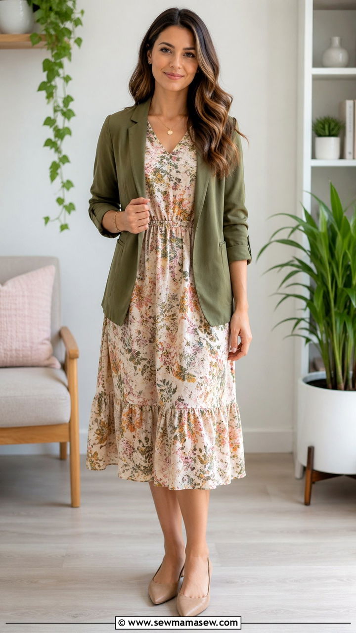 Midi Dress with Lightweight Blazer Outfit - 30 Social worker outfit ideas