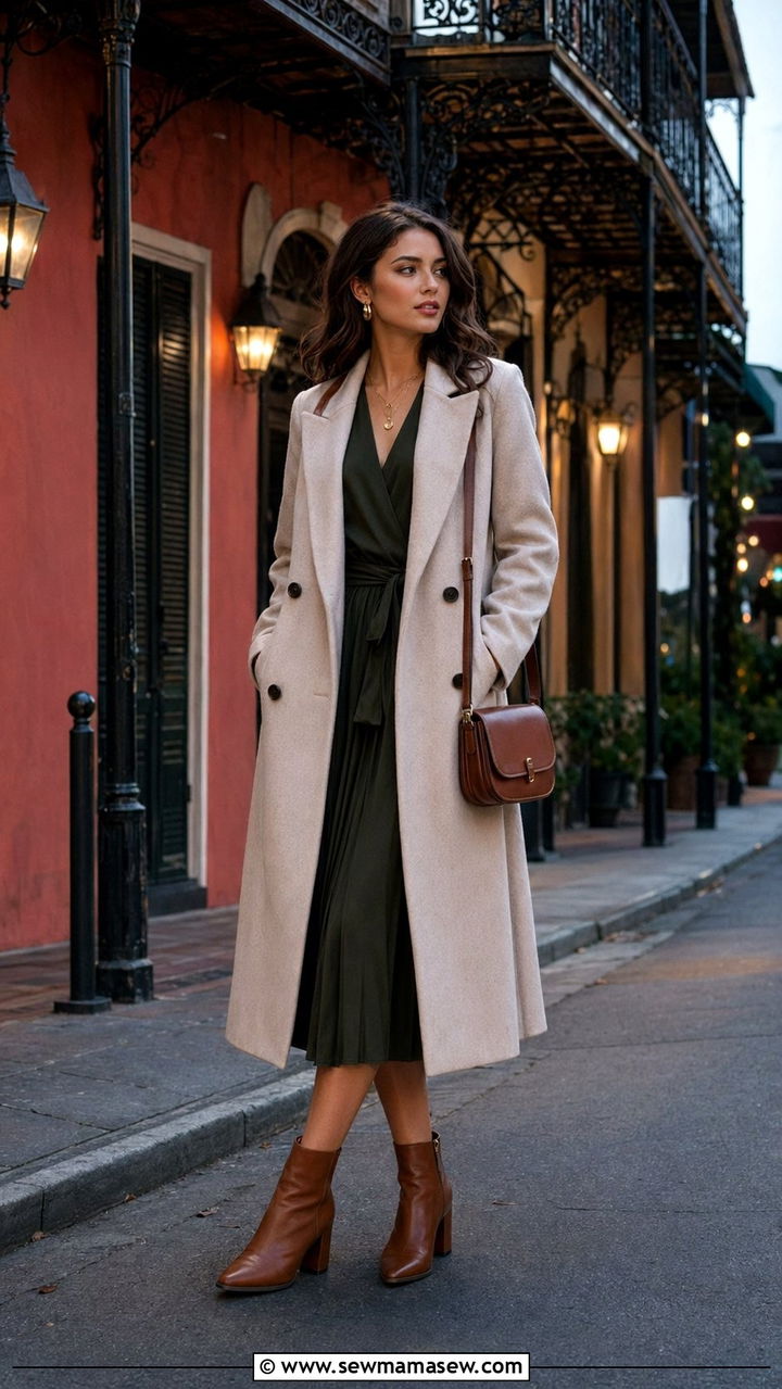 Midi Dress with a Wool Coat - 35 New Orleans outfit ideas