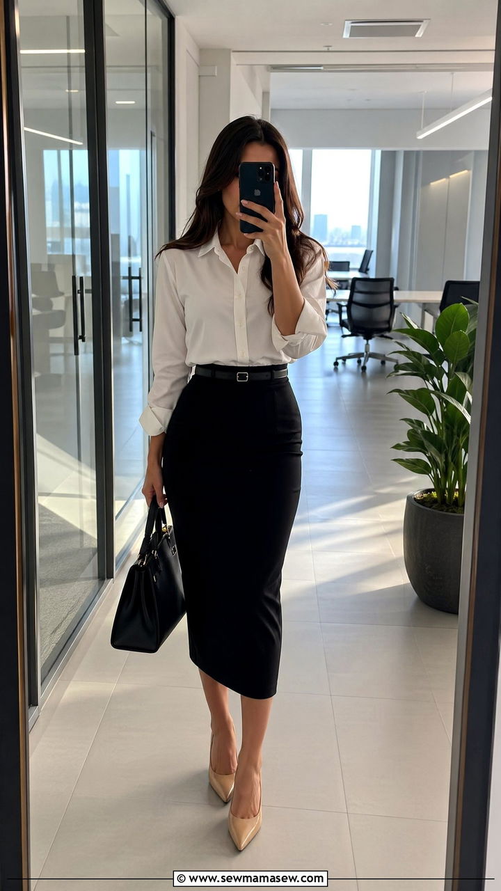 Midi Pencil Skirt And Button Up Court Look - 35 Courtroom outfit ideas
