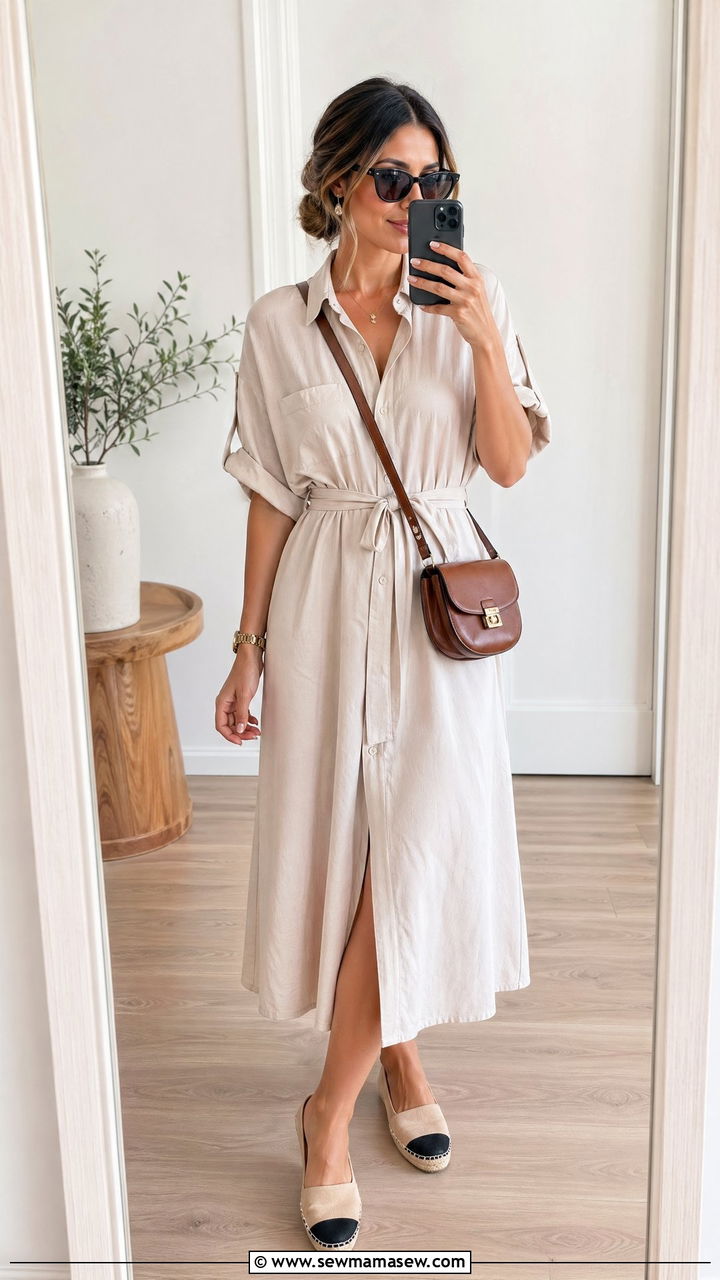 Midi Shirt Dress With Belted Waist Summer Outfit - 35 summer elegant outfit ideas