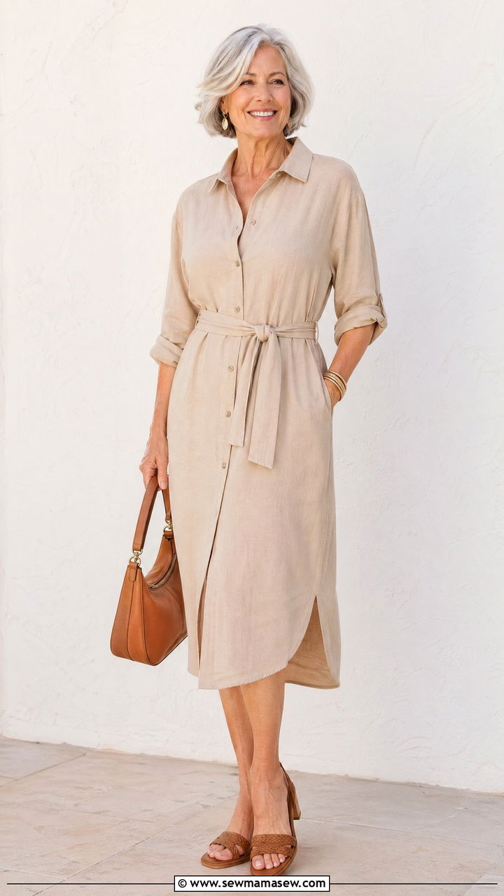 Midi Shirtdress Vacation Look - 35 Vacation outfits for women over 60