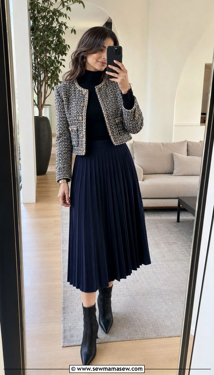 Midi Skirt With Snug Top And Cropped Jacket - 30 Windy day outfit ideas