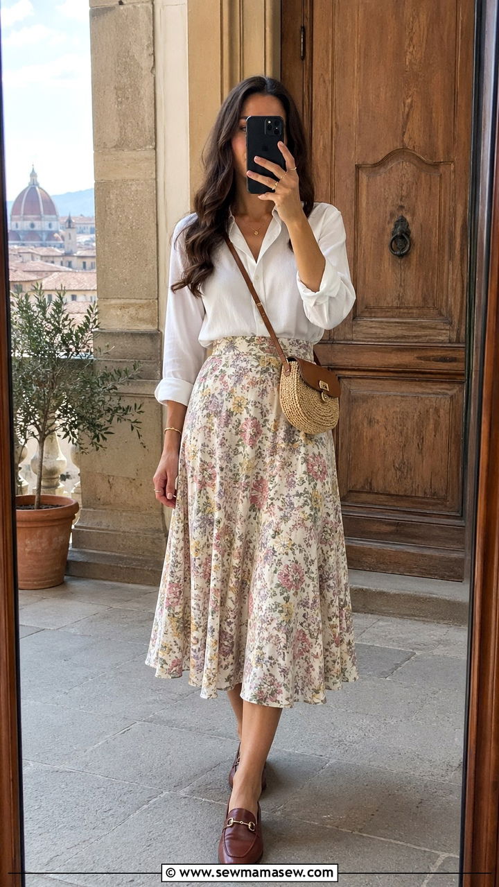 Midi Skirt and Blouse Outfit Italy Spring - 30 spring italy vacation outfit ideas