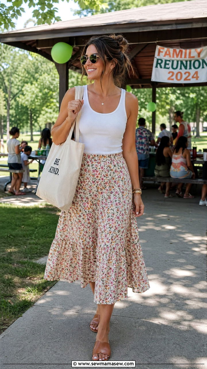 Midi Skirt and Tank Top Combo - 35 Summer family reunion outfits