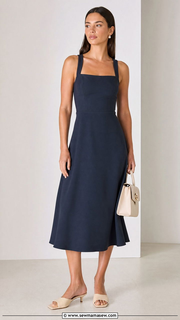 Midi Sundress With Kitten Heel Mules And Top Handle Bag - 35 Summer outfits with sundresses