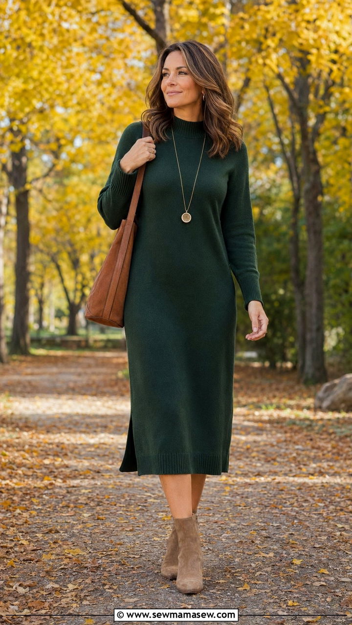 Midi Sweater Dress With Ankle Boots - 35 Modest outfit ideas for moms