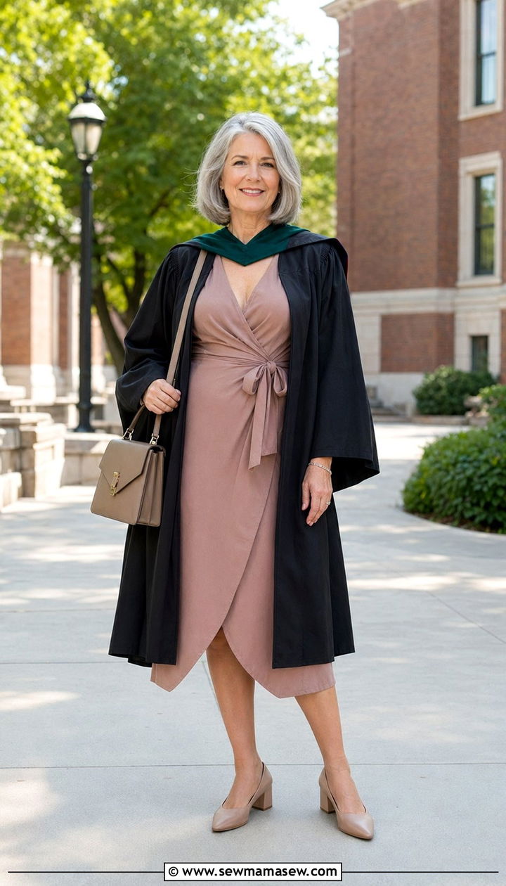 Midi Wrap Dress With Low Block Heels - 35 Graduation outfits for women over 50