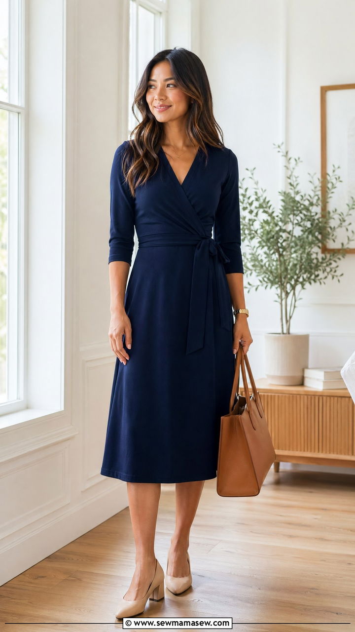 Midi Wrap Dress With Low Block Heels - 35 Classic business casual outfits