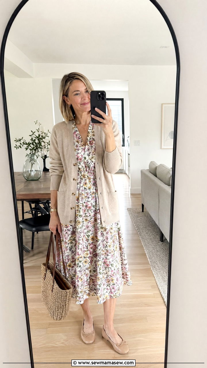 Midi dress with a lightweight cardigan - 35 Classy outfits for women over 40