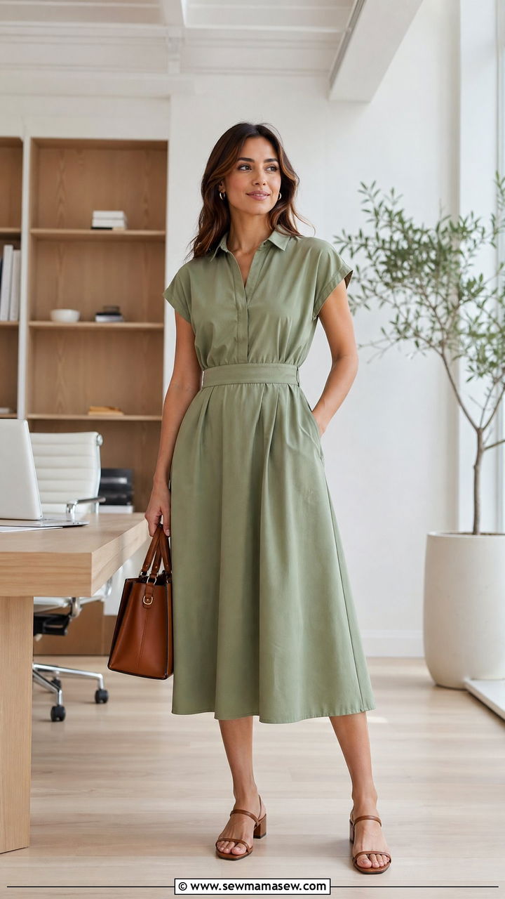Midi dress with minimal accessories office outfit - 35 Summer work outfits