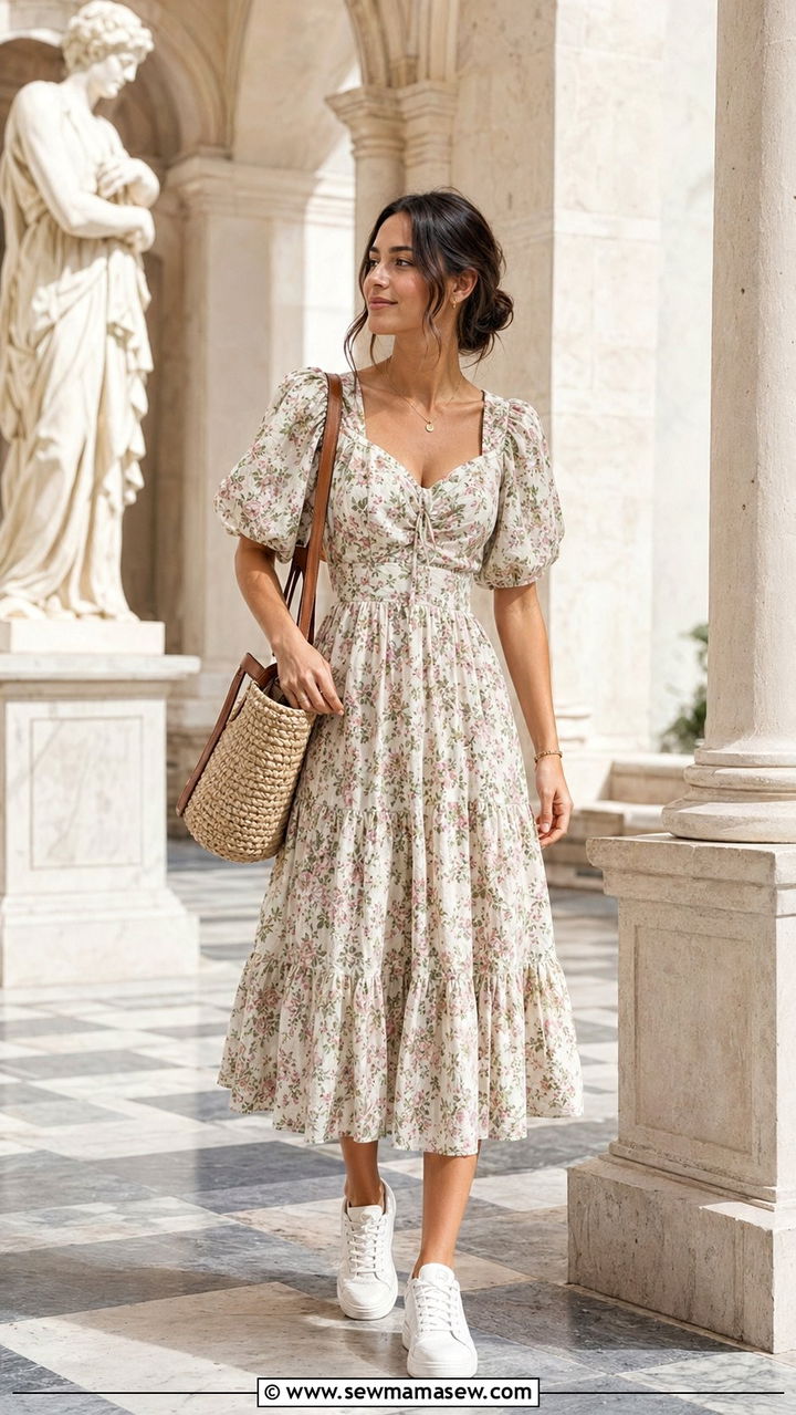 Midi dress with sneakers museum outfit - 35 museum outfit ideas