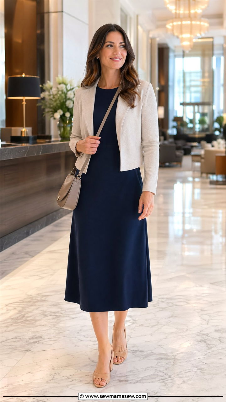 Midi dress with stretch jacket - 35 Travel outfit ideas for women over 50