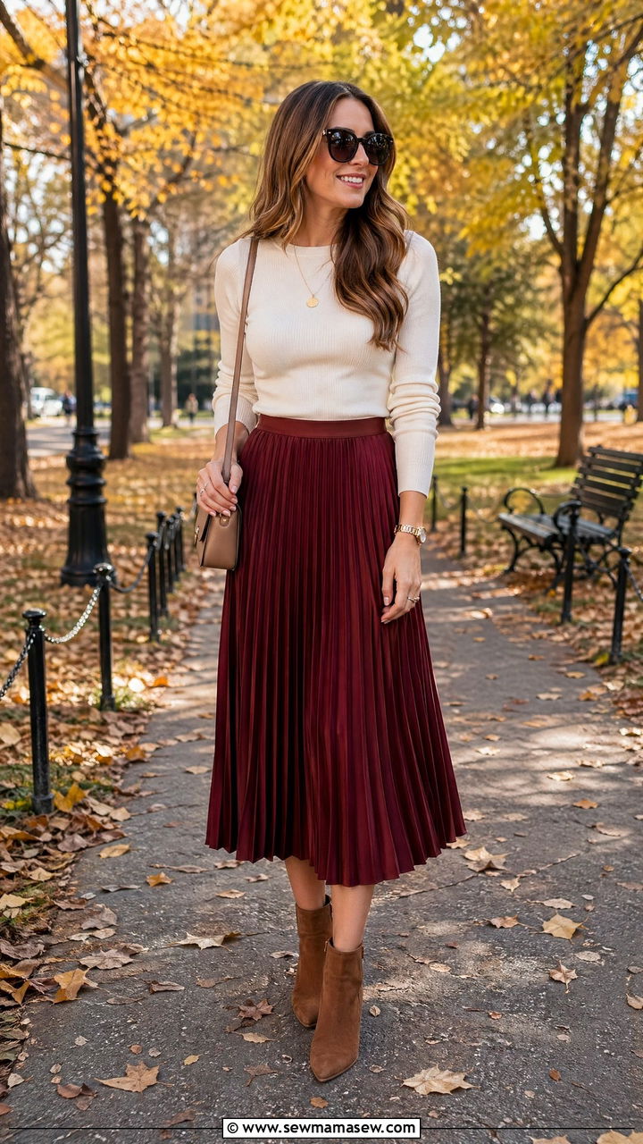 Midi skirt with a sweater and boots outfit - 35 Smart casual outfit ideas for women