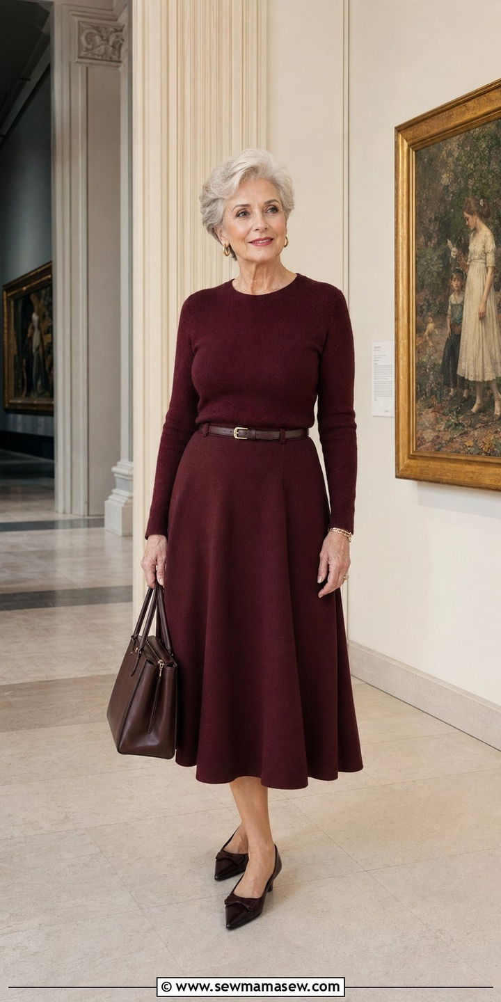 Midi skirt with fitted sweater - 35 Outfit ideas for women over 60