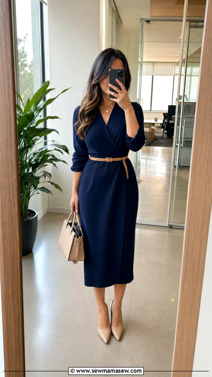 Midi wrap dress with a defined waist belt - 30 work outfits for short women
