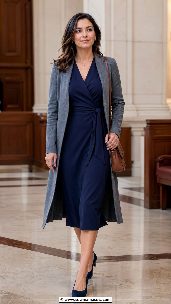 Midi wrap dress with structured cardigan - 35 Courtroom outfit ideas for women